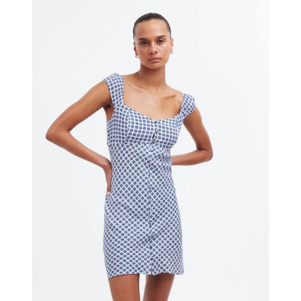 Madewell NWT Cap-Sleeve Button-Front Mini Dress in Geometric Print size 10
